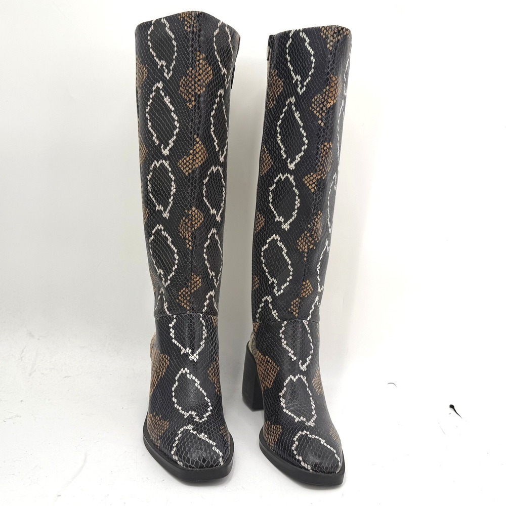 Crown Vintage Womens 6M Knee High Boots Snakeskin Print Block Heel Square Toe - Picture 3 of 7